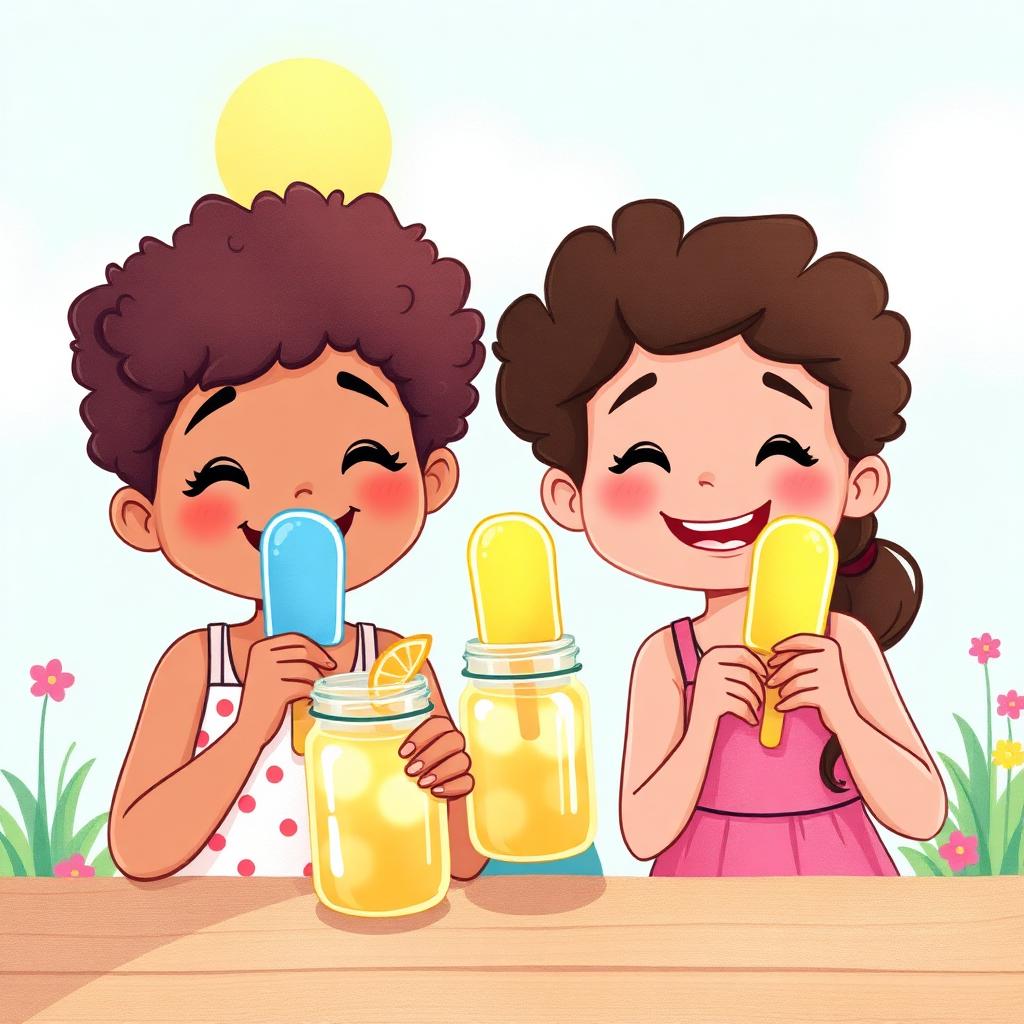 Happy kids smiling with popsicles and lemonade